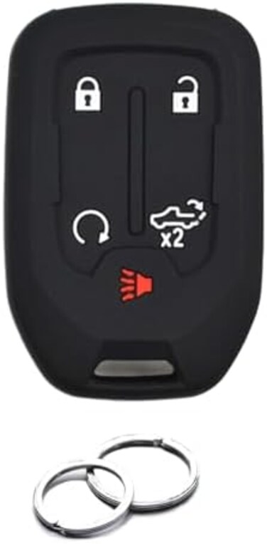 INFIPAR 1PCS Compatible with Chevy Chevrolet Silverado GMC Sierra 1500 2500 HD 3500 HD Silicone Smart Key Fob Cover Case Protector Truck Accessories Fob Holder (5-Button, Black.