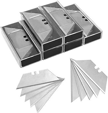 Vickay 60 Pack Utility Knife Blades, SK5 Steel Heavy Duty Box Cutter Replacement Blades with Plastic Case, Standard Size Razor Blades for Most Standard Utility Knives.