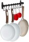 Wallniture Lyon Steel Kitchen Rail with 10 Hooks Wall Mount Pot Pan and Utensil Holder Rack 17" Frosty Black.