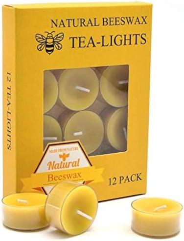 TELOSMA Natural Yellow Beeswax Tealight Candles - 12pcs - Organic Candle Natural Scent Smokeless Clean Burning.