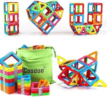 Coodoo Upgraded Magnetic Blocks Tough Tiles STEM Toys for 3Year Old Boys and Girls Learning by Playing Games for Toddlers Kids, Compatible with Major Brands Building Blocks - Starter Set.
