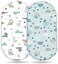 GRSSDER Stretch Ultra Soft Fitted Bassinet Sheet Set 2 Pack，Universal Cradle Sheet Set for Rectangle, Oval, or Hourglass Bassinet Pad/Mattress,Happy Dinosaurs for Girls and Boys.