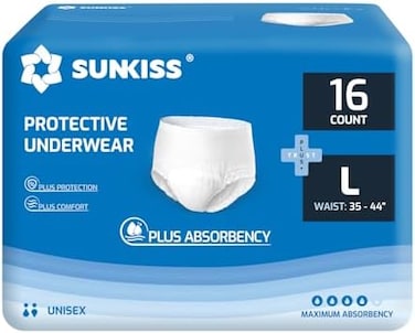 SUNKISS TrustPlus Unisex Incontinence Disposable Underwear, Large, 16 Count - Heavy Absorbency, Barrier Leak Protection, Odor Control, Soft, Flexible Fabric.