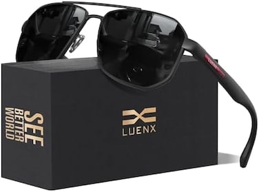 نظارات شمسية من طراز الطيارين للرجال من LUENX، عدسات مربعة مستقطبة متعددة الأضلاع - حماية من الأشعة فوق البنفسجية 400 مع ملحقات.