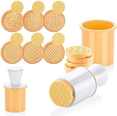 KAISHANE Silicone Cookie Stamps set for baking - Geo Geometric Figure Cookie Stamps with Handle and 6 Silicone Stamps High Heat Resistant to 480&Atilde;&sbquo;F Yellow Color.