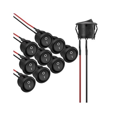 APIELE 10Pcs Rocker Switch ON Off KCD1 Mini Round Toggle Switch SPST 2Pin Snap-in Design Car Boat Automotive with Wires Pre-Wired AC 6A/250V 10A/125V 12VDC.
