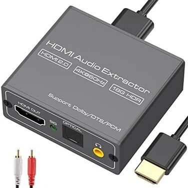 VPFET HDMI Audio Extractor Splitter Converter, 4K@60Hz HDMI to HDMIOptical3. 5mm AUX Audio Adapter Supports HDMI 2. 0,HDR10, 18Gpbs Bandwidth,Dolby Digital/DTS,PCM.