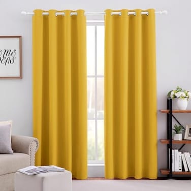 HOMEIDEAS Blackout Curtains 52 X 84 Inch 2 Panels Mustard Yellow Room Darkening Bedroom Curtains, Thermal Grommet Light Bolcking Window Curtains for Living Room.