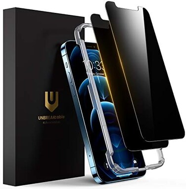 UNBREAKcable Tempered Glass Privacy Screen for iPhone 12/12 Pro [Pack of 2], Privacy Screen Protector for iPhone 12/12 Pro 6. 1 Inch, Anti-Spy Privacy Protective Glass, Scratch-Resistant,.