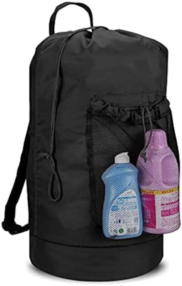 Dalykate Backpack Laundry Bag with Shoulder Straps and Mesh Pocket Durable Nylon Clothes Hamper Bag with Drawstring Closure for College, Travel, Laundromat, Apartment.