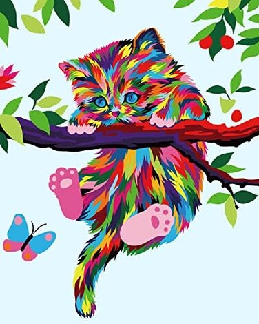 Elftoyer Paint by Numbers for KidsBeginner, DIY Canvas Painting Gift Kits - Colorful Cats and Butterflies 16 x 20 inch (Without Framed.