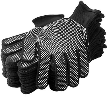 COOHORN 24Pcs Work Gloves for Dry Hand Anti-slip Dots Knitted - Stretchy Cloth Glove for Fishing Grilling Industrial Warehouse Garden Painting - Thin Moist Breathable Home Work Glove in Hot Day, Black