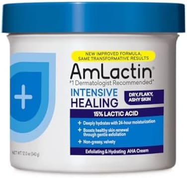 AmLactin Intensive Healing Body Cream &ndash; 12 oz Tub &ndash; 2-in-1 Exfoliator and Moisturizer for Dry Skin with 15% Lactic Acid and Ceramides for 24-Hour Moisturization.