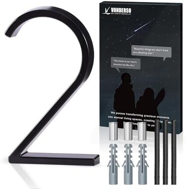 VONDERSO 5 Inch Floating House Number 2, Black Metal Modern Outdoor Address Sign for Yard Street and Mailbox, Zinc Alloy Solid Address Numbers and Letters with Exquisite Drawing Process.