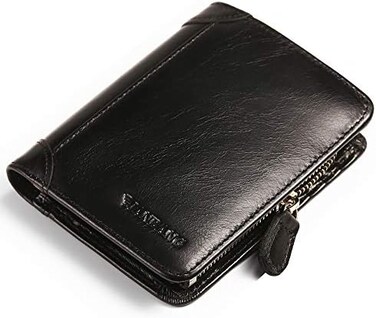 MANBANG Mens Wallet Zipper Genuine Leather RFID Card Holders Cowhide Zip Coin Pocket Bifold wallets for men Brown(anti-theft brush.