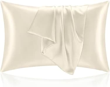 BEDELITE Satin Silk Pillowcase for Hair and Skin, Beige Pillow Cases Standard Size Set of 2 Pack Super Soft Pillow Case with Envelope Closure (20x26 Inches.