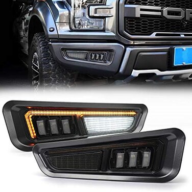 مصابيح ضباب MOVOTOR Raptor مع إشارة انعطاف متتابعة باللون الكهرماني، مصابيح ضباب للقيادة على المصد متوافقة مع الجيل الثاني من فورد F150 رابتور 2017 2018 2019 2020.