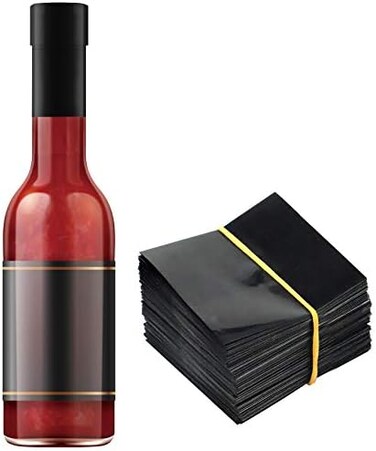 Morepack Black Shrink Bands,65x60 mm 200 Pieces Black Perforated Heat Shrink Wrap Sealer for Hot Sauce Bottles,Woozy Bottles and Beverage Bottles,Shrink Wrap Bands [Compatible Diameter Range: 1 1/4&rdquo; &ndash;