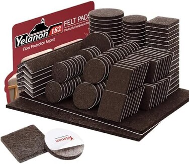 Yelanon Felt Furniture Pads -182 Pcs Furniture Pads Self Adhesive, Felt Chair Pads, Anti Scratch Floor Protectors for Furniture Feet Chair Legs, Furniture Felt Pads for Hardwoods Floors, Brown.