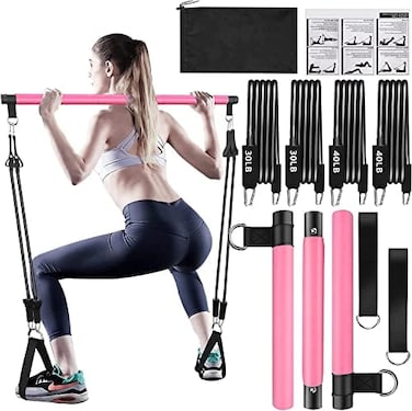 Bbtops Pilates Bar Kit with Resistance Bands,3-Section Pilates Bar with Stackable Bands Workout Equipment for Legs,Hip,Waist and Arm,Exercise Fitness Equipment for WomenMen Home Gym Yoga Pilates.