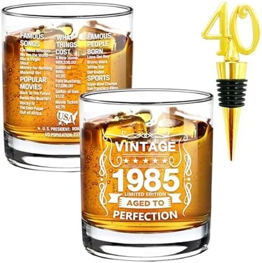Yangmics Direct Old Fashioned Gl-1981-Vintage 1981 old time information 10. 25oz Whiskey Rocks Glass -40th Birthday Aged to Perfection - 40 years old gifts Bourbon Scotch Lowball Old Fashioned-1PCS.