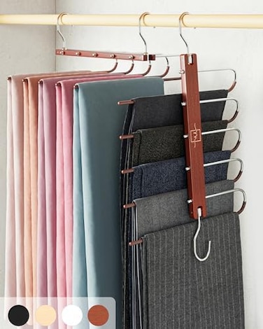 MORALVE Pants Hangers Space Saving - 2 Pack European Beechwood Scarf and Jean Hangers - Closet Organizer and Space Saver Pant Rack, Leggings Hanger, and Scarf Holder with 360 Swivel Hook.