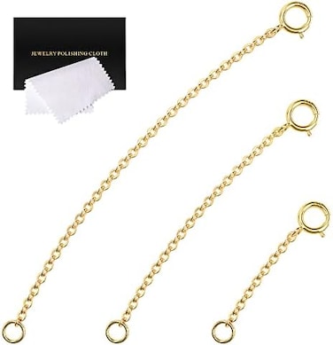 VANBARIS Gold Necklace Extenders 14k Gold Plated Extender Chain 925 Sterling Silver Extension Bracelet Extender Gold Chain Extenders for Necklaces 3 Pcs (1 2 3 Inch(Gold.