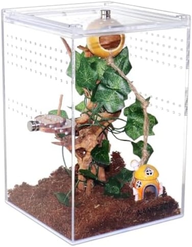 NANEEZOO Magnetic Acrylic Reptile Cage, 6"x6"x9" Tall Enclosure Transparent Reptile Breeding Box Terrarium Tank for Tarantula Scorpion Sling Isopods Invertebrates Insect Mantis.