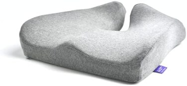 مقعد C CUSHION LAB الحاصل على براءة اختراع لتخفيف الضغط لساعات الجلوس الطويلة على كرسي المكتب/المنزل، السيارة، الكرسي المتحرك - رغوة الذاكرة فائقة الكثافة للورك، عظم العصعص، عرق النسا - رمادي فاتح.