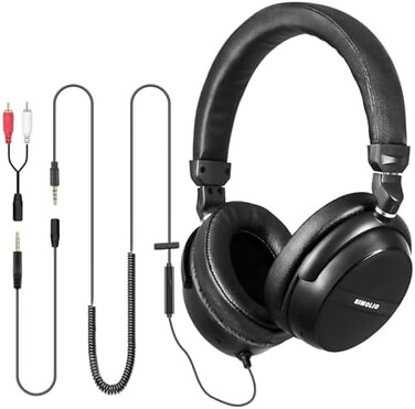 SIMOLIO Long Cord Headphones for TV and PC with Volume Control and Mic, 21. 6FT/6. 6M Extended Cable with Clip, RCA3. 5mm AUX Audio, Fold-Flat Stereo Over Ear Wired TV Headphones, SM-906TV.