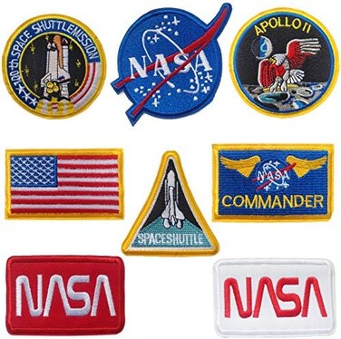 bfuee Space Shuttle Patches,NASA Patches,Apoll Patches,US Flag Patches for Hats,Jackets,Shirts,Vests, Shoes, Jeans 8 Pieces.