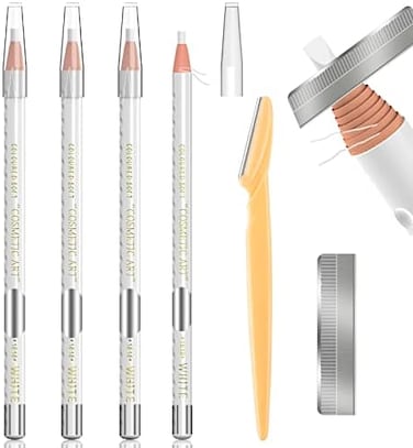 KAIQIKAIXI Tattoo Makeup And Microblading Supplies Kit-Permanent Eye Brow Liners For Marking In 5 Colors Waterproof Eyebrow Pencils Peel (white.