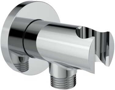 Aquaiaw Wall Supply Elbow with O-Ring Flange, Tapered 1/2 NPT Female Inlet, Solid Brass Wall Union W/Handshower Holder, Round Wall Supply Elbow W/Hand Shower bracket, Polished Chrome, G1/2 Outlet.