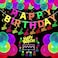 Sumind Glow Party Supplies Neon Party Supplies Set Glow in the Dark Happy Birthday Banner with UV Black Light Reactive Cake Topper Swirls Neon Fluorescent Latex Balloons Neon Stars for Birthday Glow P