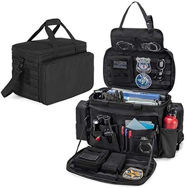 Trunab Patrol Bag Police Gear Bag Car Front Seat Organizer for Law Enforcement Military Duty Bag with 15. 6&rdquo; Laptop Sleeve, Cups Holder, MOLLE Strips, Fits Vehicle Passenger Seat.