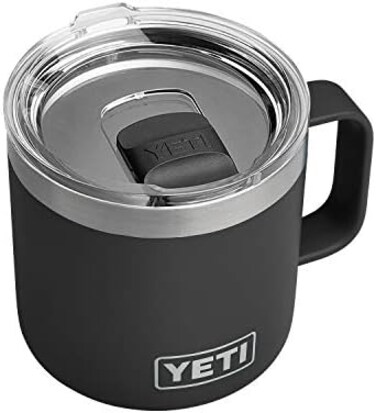 كوب YETI Rambler سعة 14 أونصة، معزول بتفريغ الهواء، مصنوع من الفولاذ المقاوم للصدأ مع غطاء MagSlider، أسود اللون.