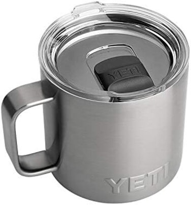كوب YETI Rambler سعة 14 أونصة، معزول بتفريغ الهواء، مصنوع من الفولاذ المقاوم للصدأ مع غطاء MagSlider، مصنوع من الفولاذ المقاوم للصدأ.