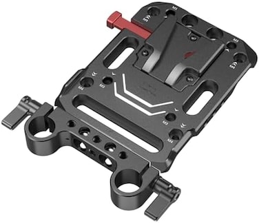 لوحة بطارية SmallRig V Mount مع حامل V-Lock مع مشبك قضيب مزدوج 15 مم، 1/4 بوصة - 20 3/8 بوصة - 16 فتحات ملولبة لإمداد طاقة الكاميرا.