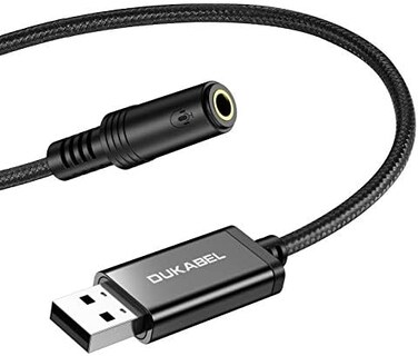 DuKabel USB to 3. 5mm Jack Audio Adapter, USB to Aux Cable with TRRS 4-Pole Mic-Supported External Sound Card for PC, PS4, PS5 and More [19 inch].