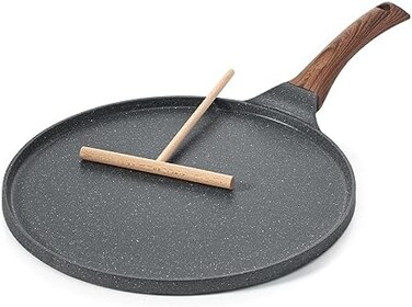 SENSARTE Nonstick Crepe Pan, Swiss Granite Coating Dosa Pan Pancake Flat Skillet Tawa Griddle 10-Inch With Stay-Cool Handle, Induction Compatible, PFOA Free (Gray.