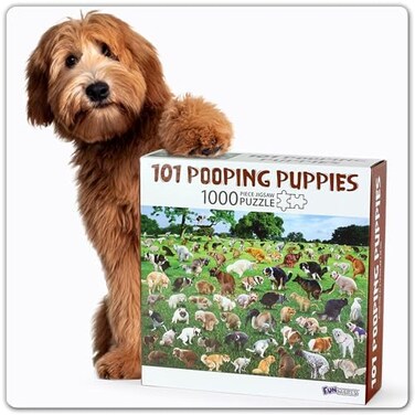 Funwares 1000 Piece Puzzle, 101 Pooping Puppies, Dogs Pooping Puzzle, Perfect White Elephant Gag Gift, Funny Holiday Christmas.