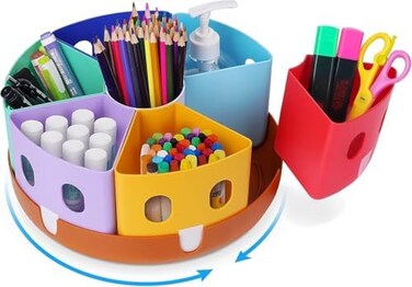 GAMENOTE Rotating Art Supplies Organizer - Lazy Susan Office School Supply for Kids Desk Organization and Storage Homeschool Craft Caddy Classroom (Large.