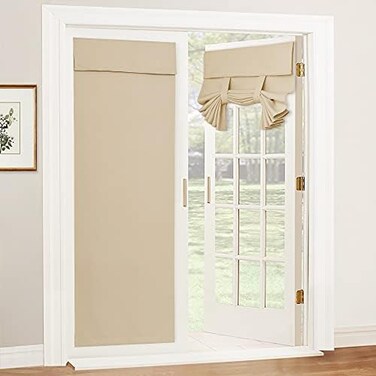 RYB HOME Door Curtains Blackout - Self Stick Tie Up Shades Tricia Door Window Curtain Blinds Light Block Insulating Sidelight Drapes, W 26 x L 69 inches, 1 Panel, Biscotti Beige.