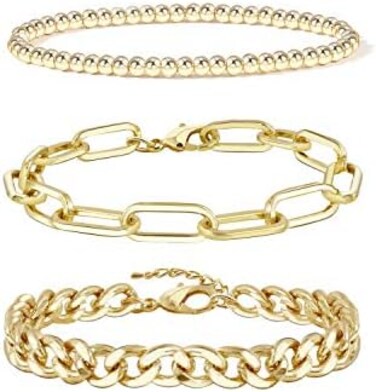 CONRAN KREMIX NA Gold Chain Bracelet Sets for Women GirlsBracelets Adjustable Layered Metal Link Bracelet Set Handmade Fashion Jewelry. Style-6.