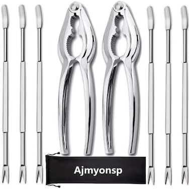 Ajmyonsp Seafood Tools Set of 8 Crab Legs Crackers Nut Cracker Crab Forks Picking Eating Tool Shellfish Lobster Shell Opener Kitchen Accessories.