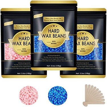 Keethem Wax Beads for Hair Removal, 10. 5oz Hard Wax Beans Coarse Hair Waxing Beads for Face, Eyebrow, Bikini Brazilian for Women Men with 10 Applicators 3 packs.