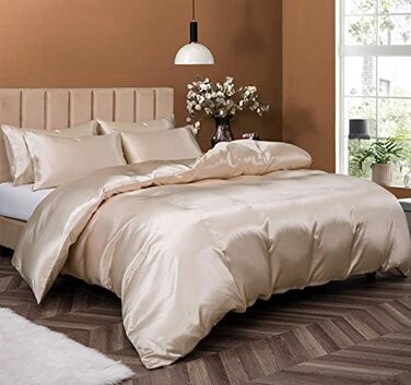 P Pothuiny 5 Pieces Satin Duvet Cover Full/Queen Size Set, Luxury Silky Like Taupe Duvet Cover Bedding Set with Zipper Closure, 1 Duvet Cover4 Pillow Cases (No Comforter.