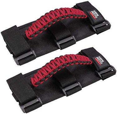 KEMIMOTO UTV Grab Handles, Heavy Duty Nylon UTV Hand Grips Fit 1. 5-2 inches Roll Bar Compatible with Polaris RZR, Can-Am X3, Kawasaki Mule Teryx, Talon, Wildcat 2 PCS Red.