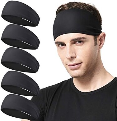 Acozycoo Mens Running Headband,5Pack,Mens Sweatband Sports Headband for Running,Cycling,Basketball,Yoga,Fitness Workout Stretchy Unisex Hairband.