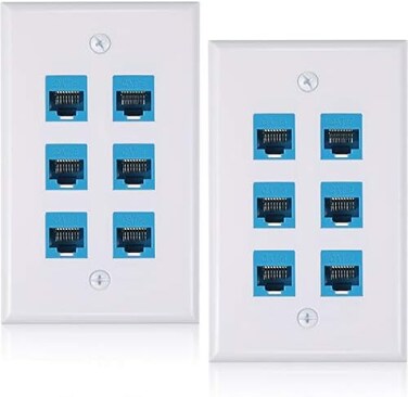 لوحة حائط إيثرنت من قطعتين من Weewooday بستة منافذ، لوحات توصيل كابلات إيثرنت RJ45 Cat6 أنثى إلى أنثى لـ Cat5 و Cat5e و Cat6 (أزرق).